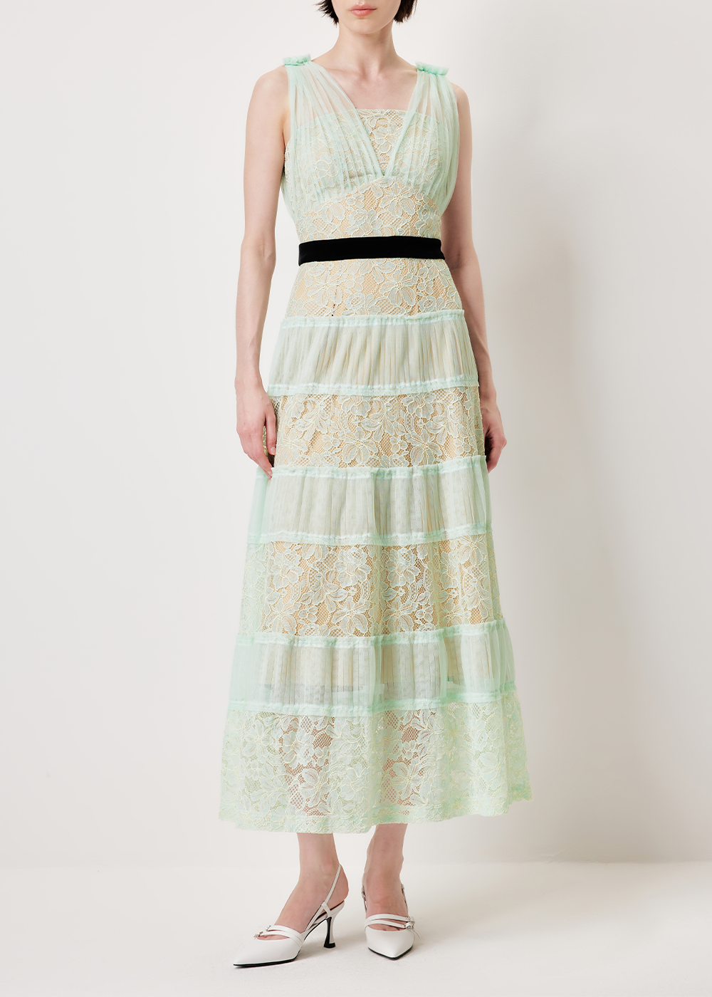 SALAZIA Monet Green Lace-Velvet Blend Dresses