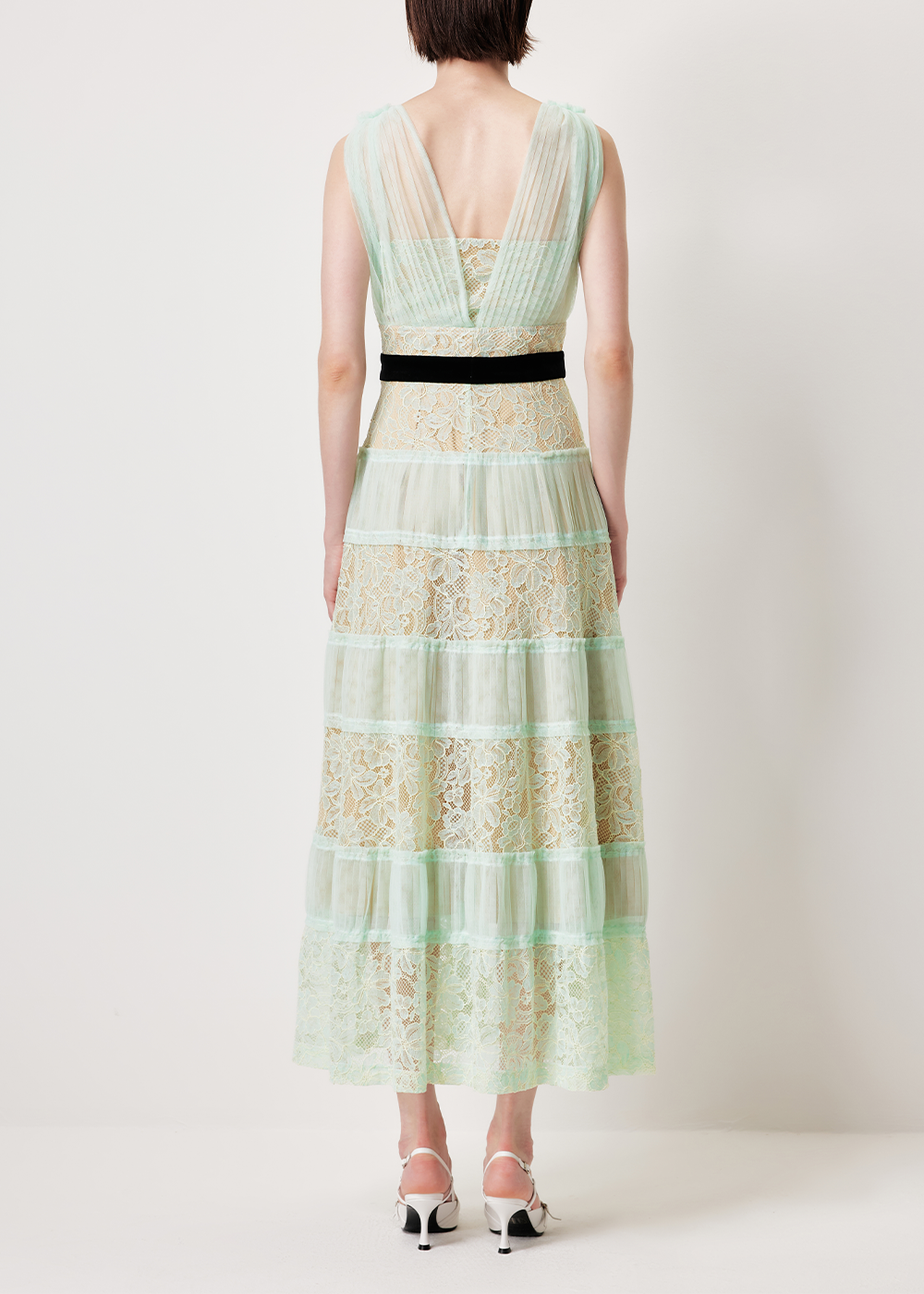 SALAZIA Monet Green Lace-Velvet Blend Dresses