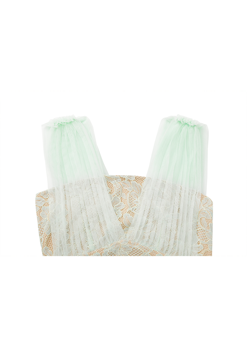 SALAZIA Monet Green Lace-Velvet Blend Dresses