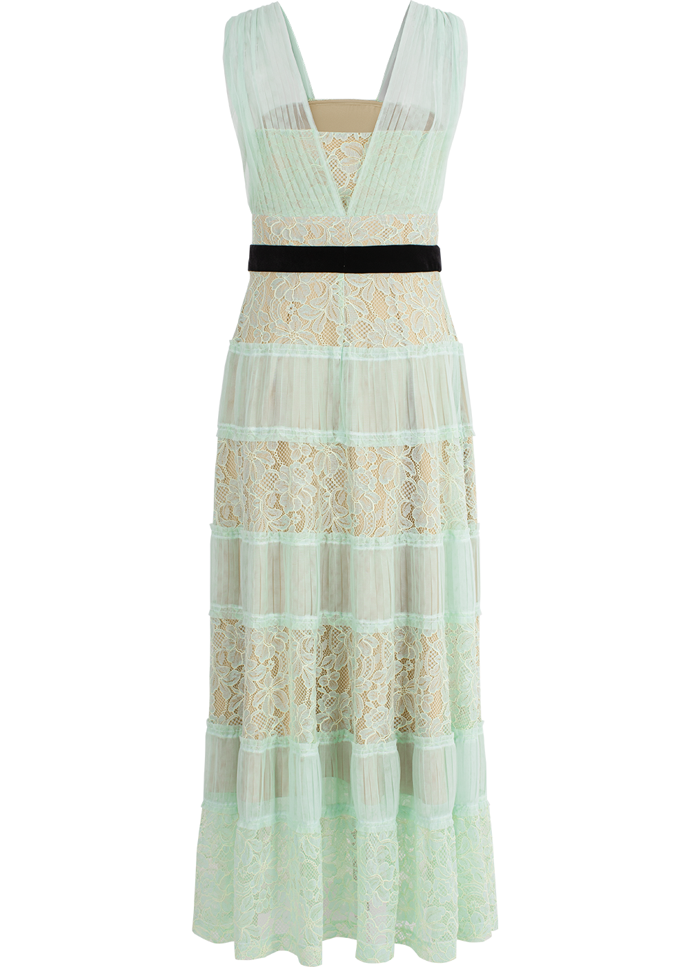 SALAZIA Monet Green Lace-Velvet Blend Dresses