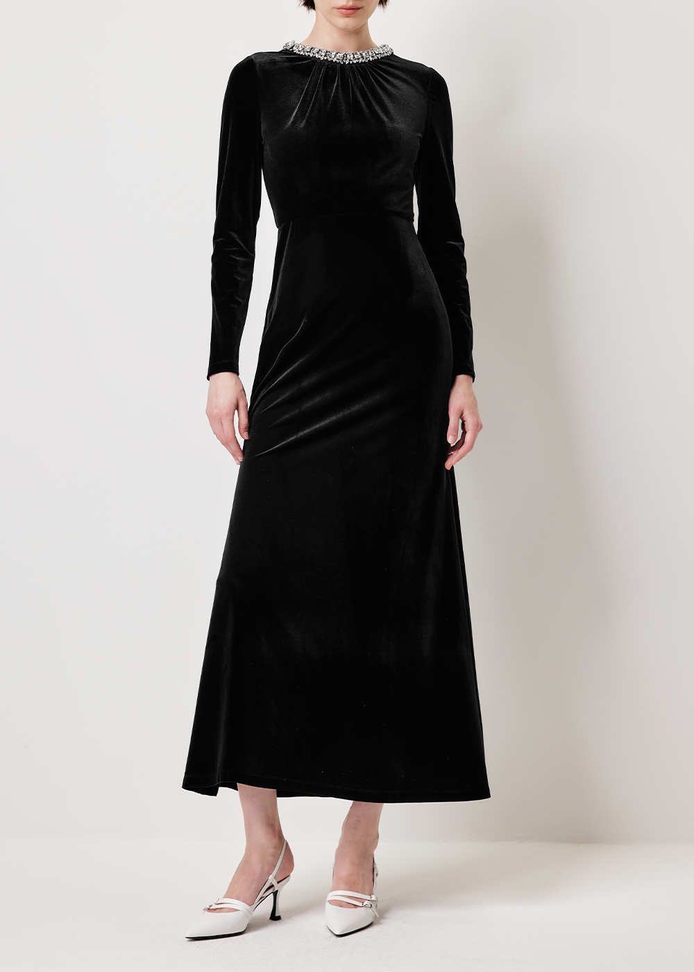 SALAZIA Black Triacetate Stretch Long-Sleeve Dresses