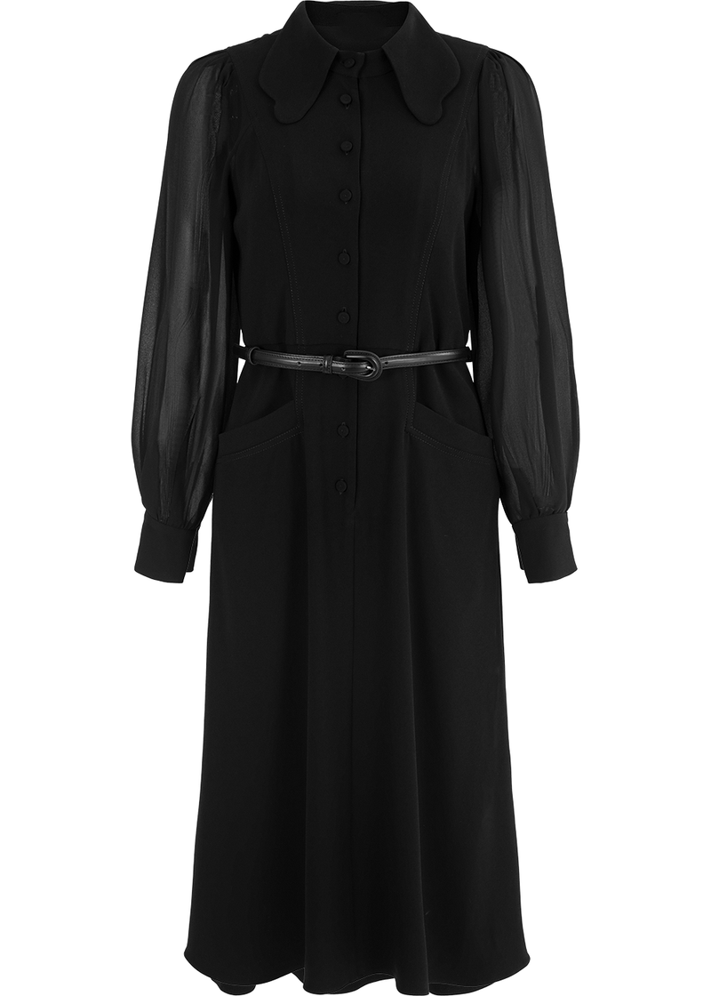 SALAZIA Black Triacetate-Silk Blend Long-Sleeve Dresses