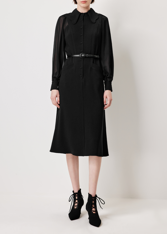 SALAZIA Black Triacetate-Silk Blend Long-Sleeve Dresses
