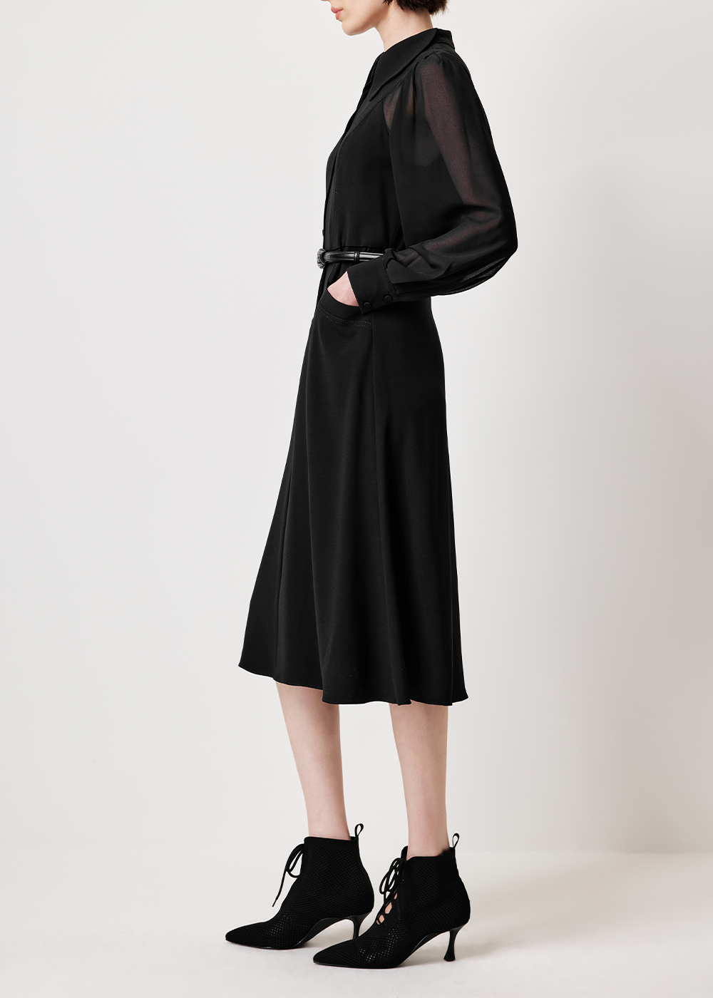 SALAZIA Black Triacetate-Silk Blend Long-Sleeve Dresses