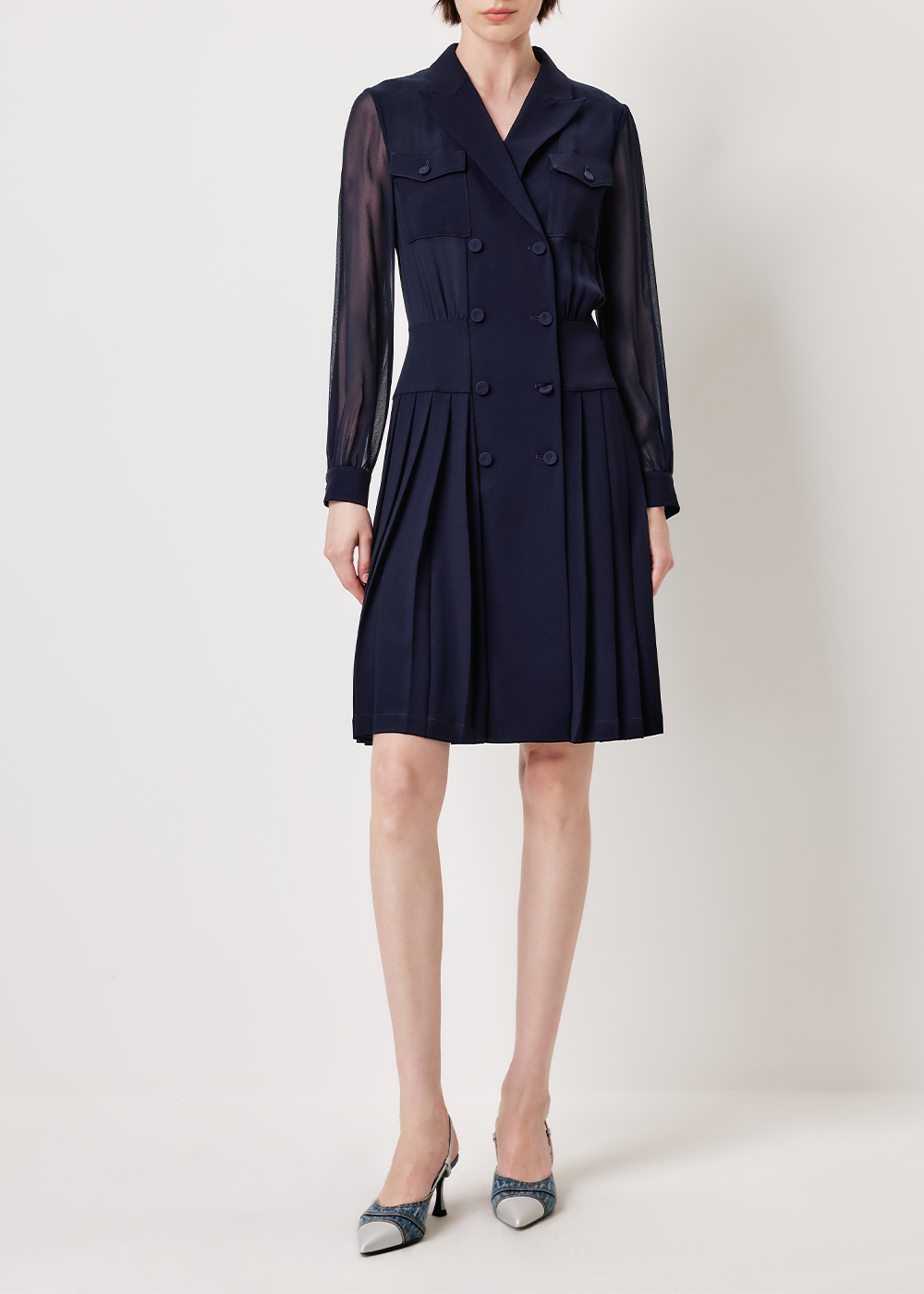SALAZIA Deep Blue Acetate-Silk Blend Long-Sleeve Dresses