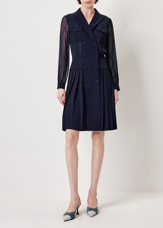 SALAZIA Deep Blue Acetate-Silk Blend Long-Sleeve Dresses