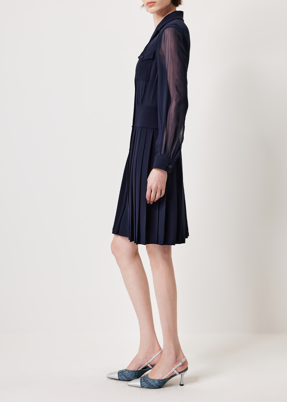 SALAZIA Deep Blue Acetate-Silk Blend Long-Sleeve Dresses