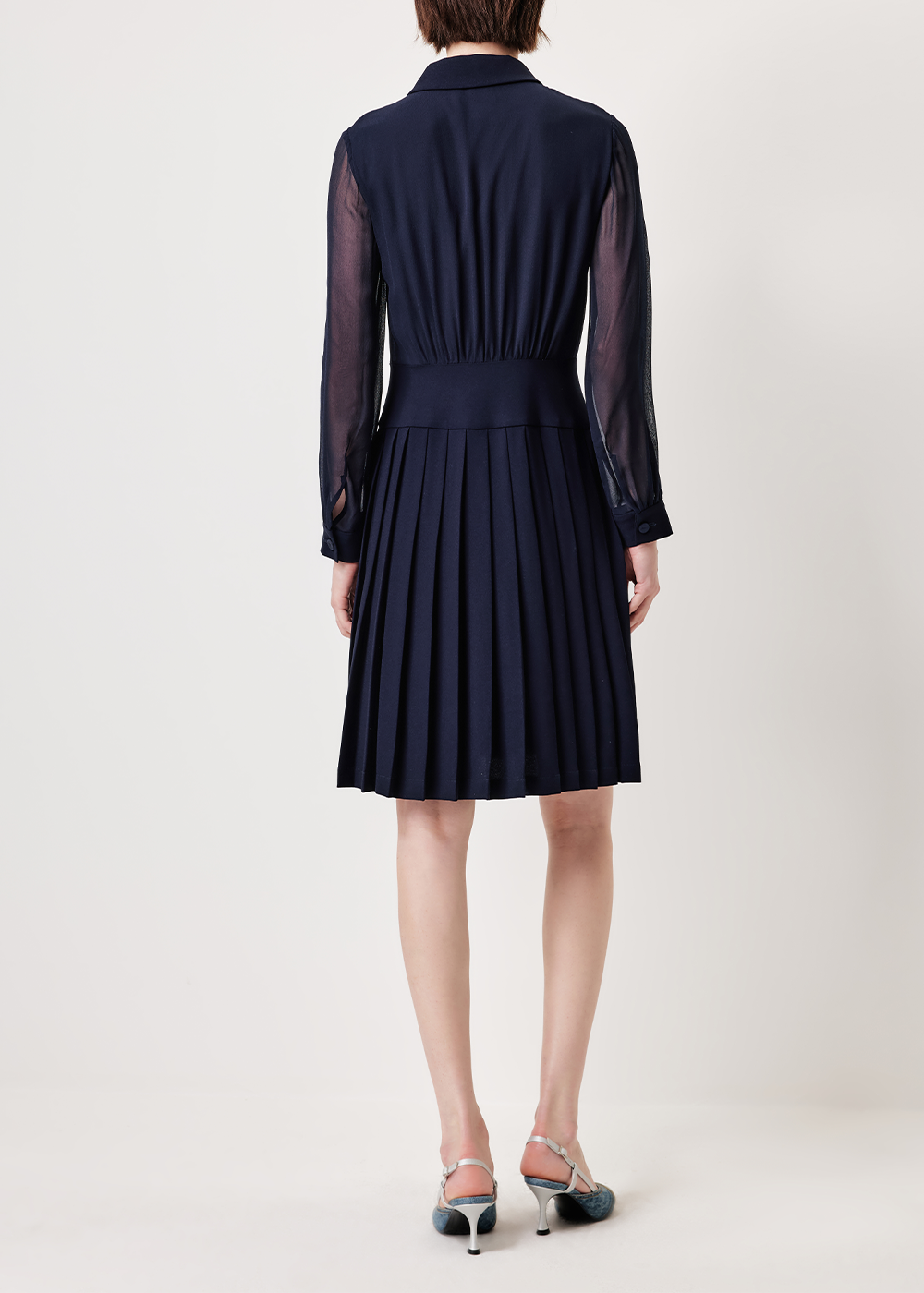 SALAZIA Deep Blue Acetate-Silk Blend Long-Sleeve Dresses