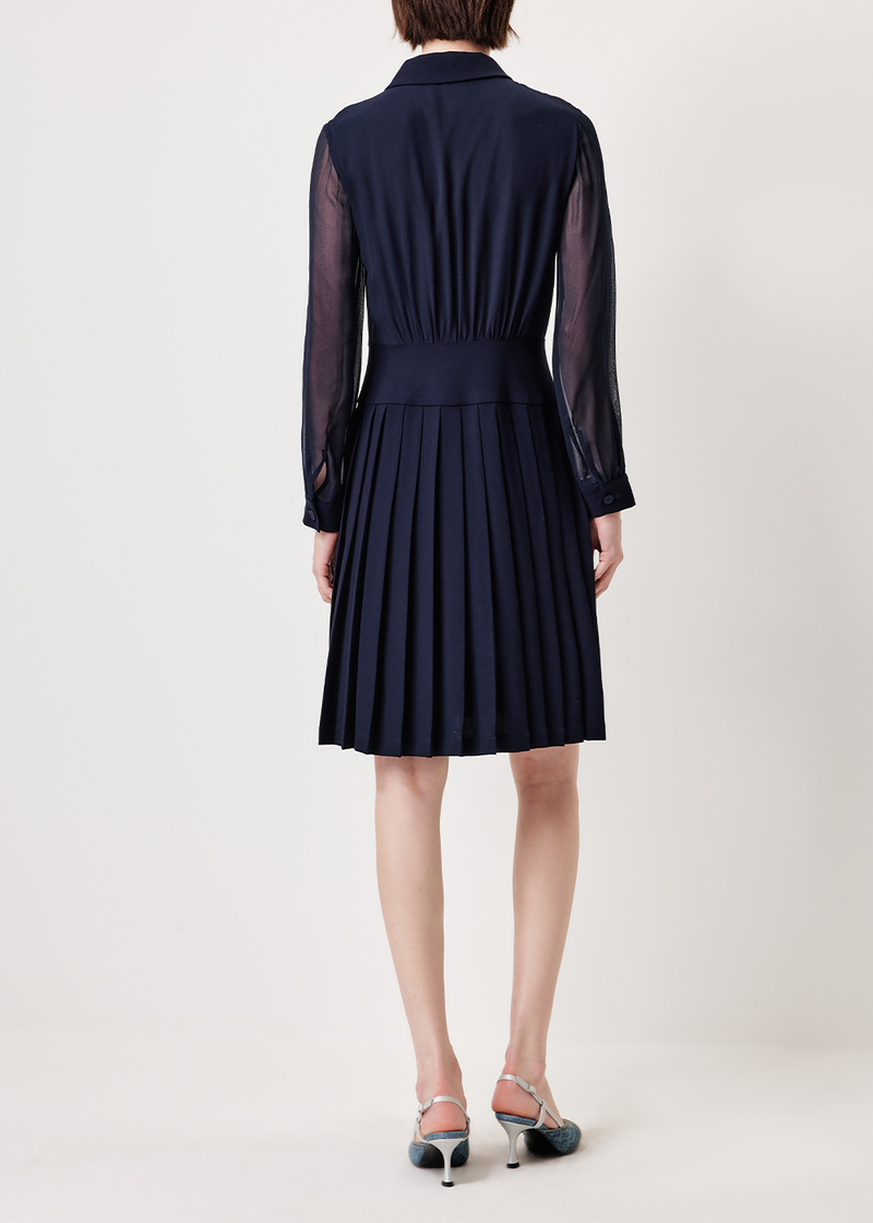 SALAZIA Deep Blue Acetate-Silk Blend Long-Sleeve Dresses