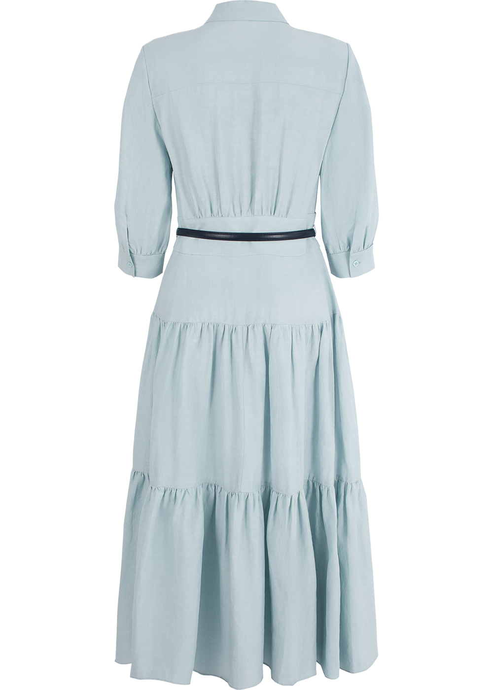 SALAZIA Ice Blue Viscose-Linen Blend Long-Sleeve Dresses
