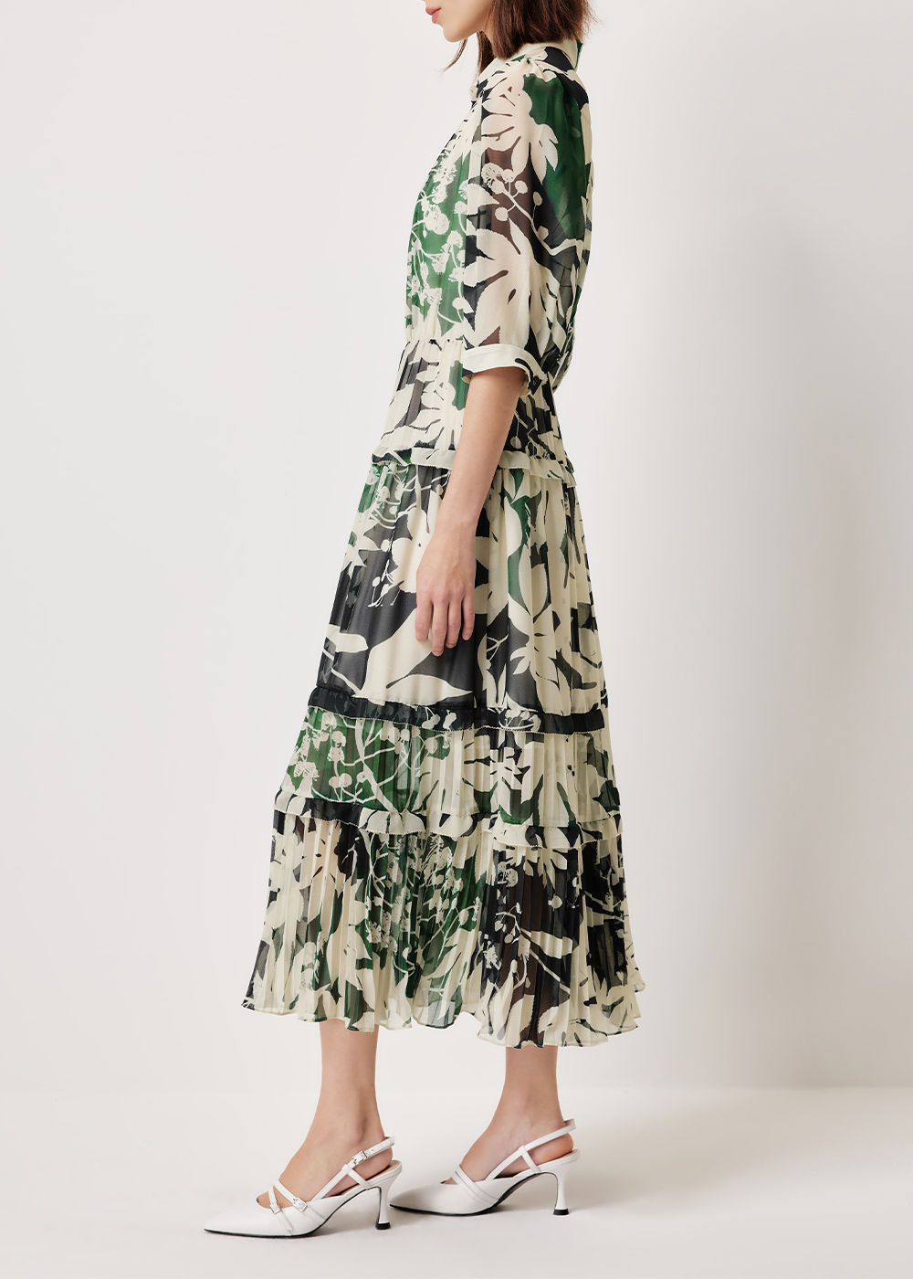 SALAZIA Green-Apricot Tree Shadow Long-Sleeve Dresses