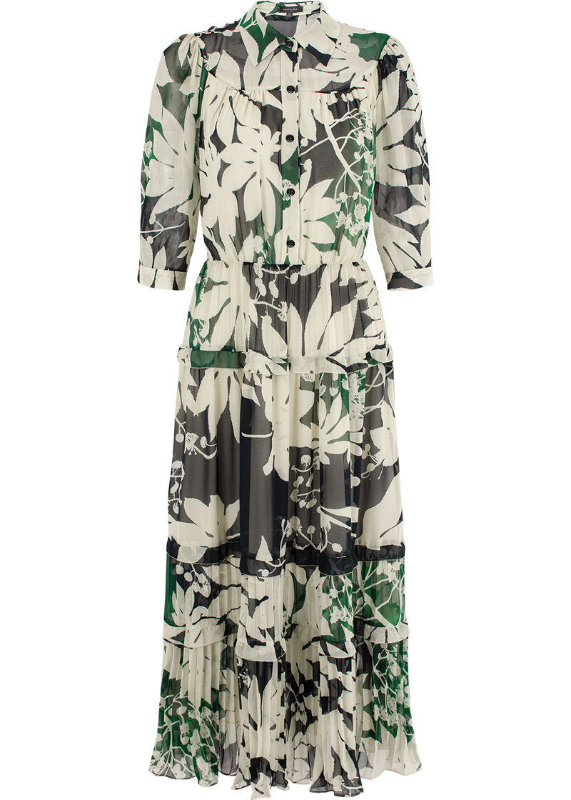 SALAZIA Green-Apricot Tree Shadow Long-Sleeve Dresses