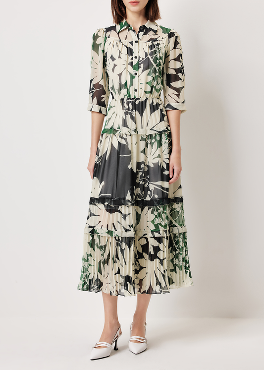 SALAZIA Green-Apricot Tree Shadow Long-Sleeve Dresses