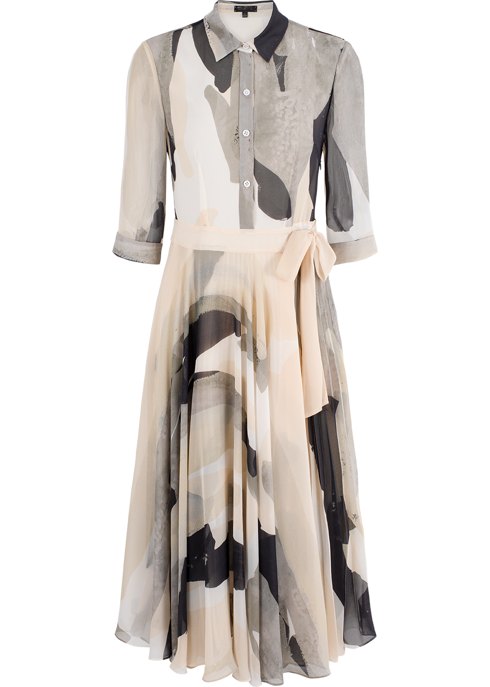 SALAZIA Beige-Black Brushstroke Long-Sleeve Dresses