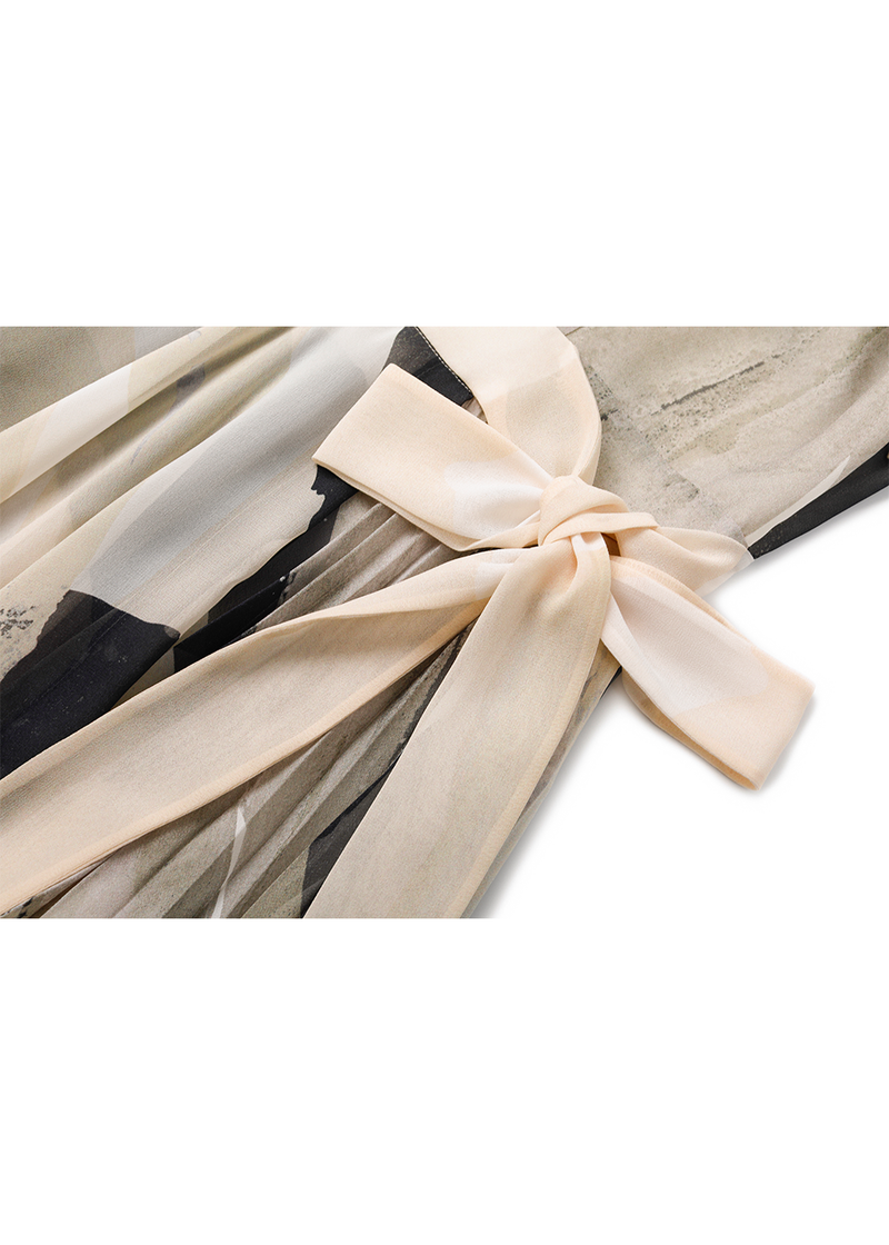 SALAZIA Beige-Black Brushstroke Long-Sleeve Dresses