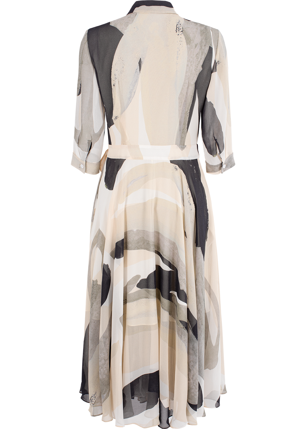 SALAZIA Beige-Black Brushstroke Long-Sleeve Dresses