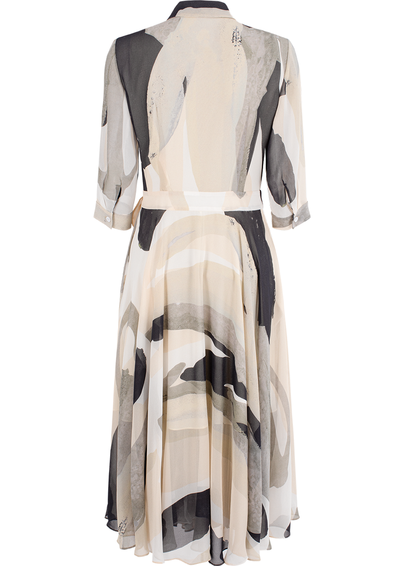 SALAZIA Beige-Black Brushstroke Long-Sleeve Dresses