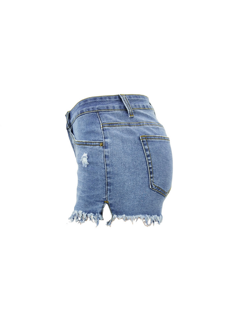 SALAZIA Side-Slit Fringed Denim Shorts