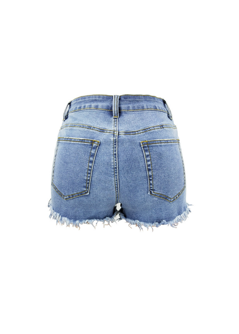 SALAZIA Side-Slit Fringed Denim Shorts