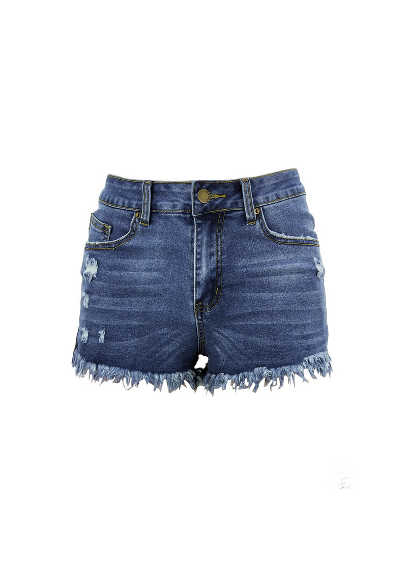 SALAZIA Side-Slit Fringed Denim Shorts