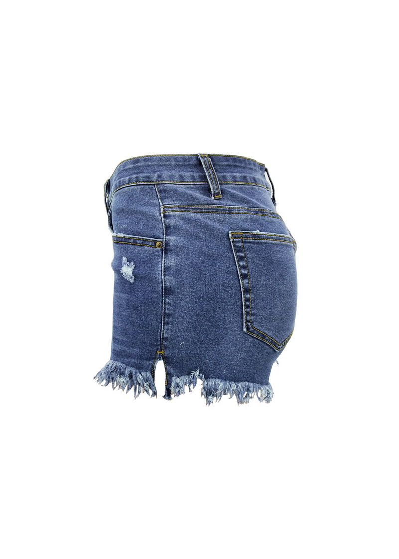 SALAZIA Side-Slit Fringed Denim Shorts