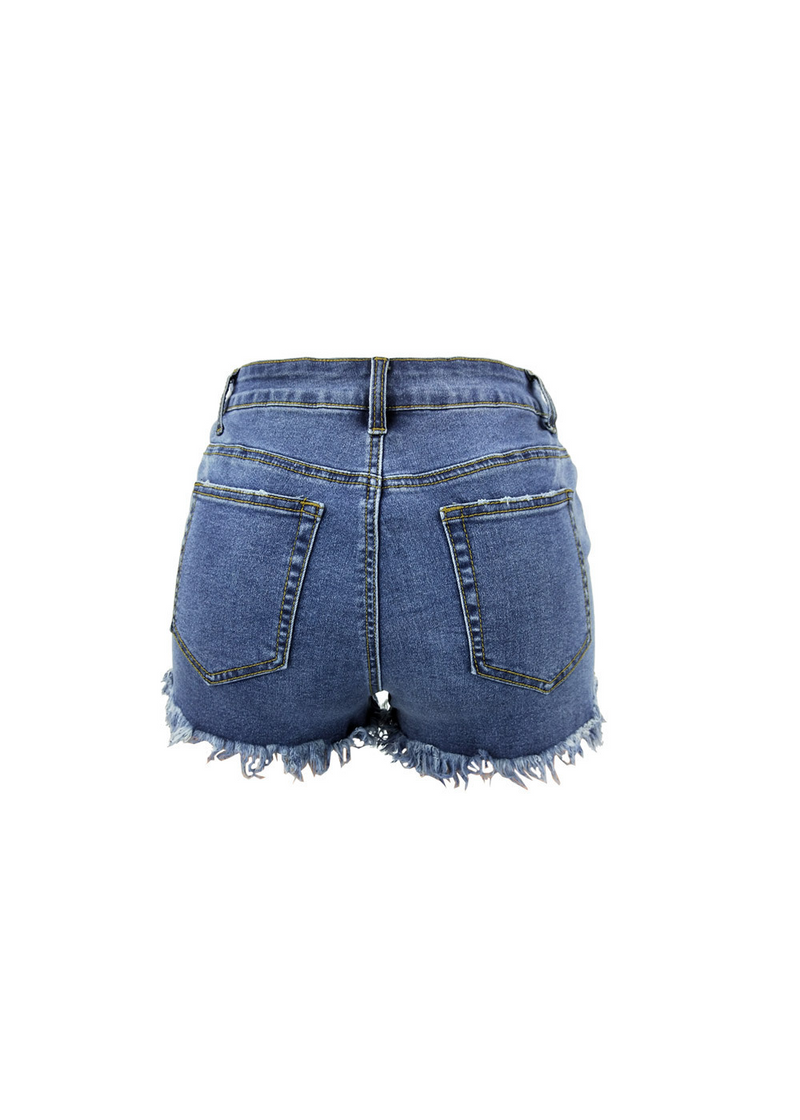 SALAZIA Side-Slit Fringed Denim Shorts
