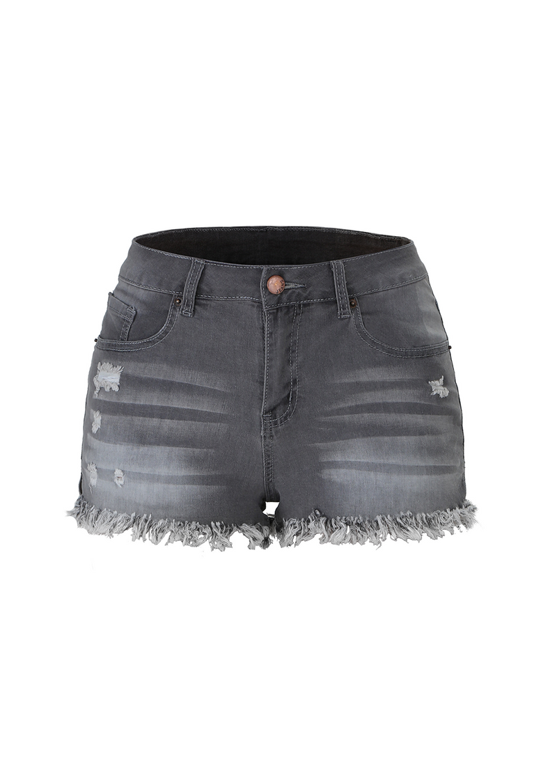 SALAZIA Side-Slit Fringed Denim Shorts