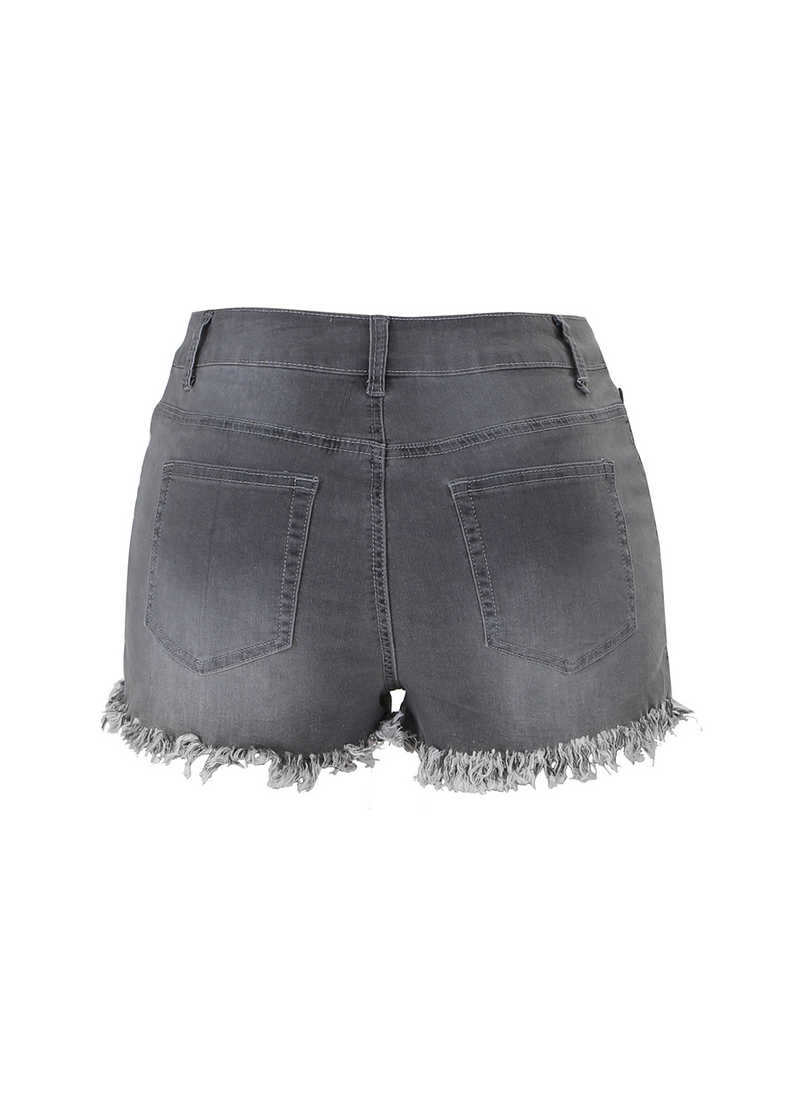 SALAZIA Side-Slit Fringed Denim Shorts