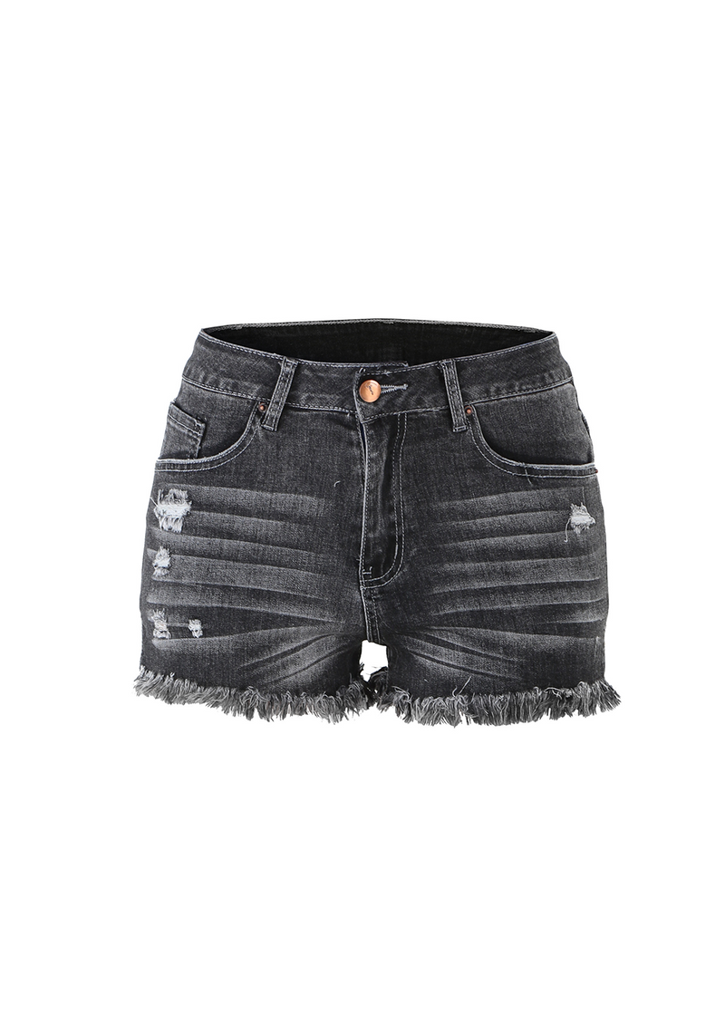 SALAZIA Side-Slit Fringed Denim Shorts
