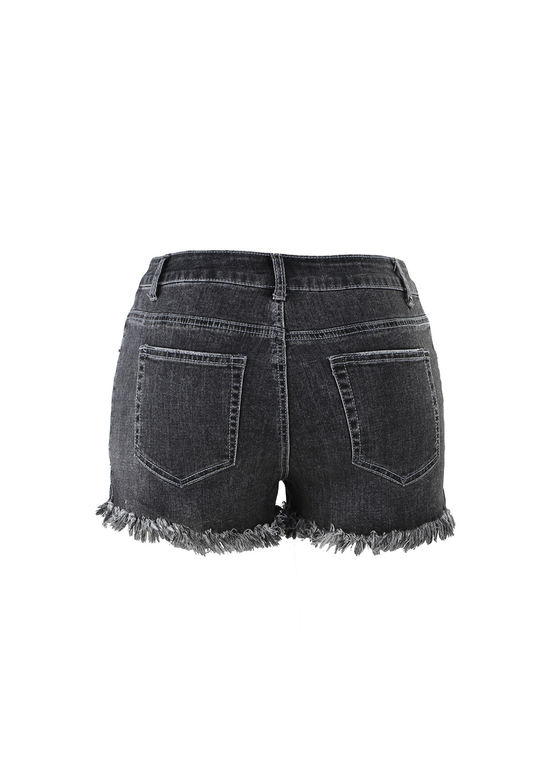 SALAZIA Side-Slit Fringed Denim Shorts