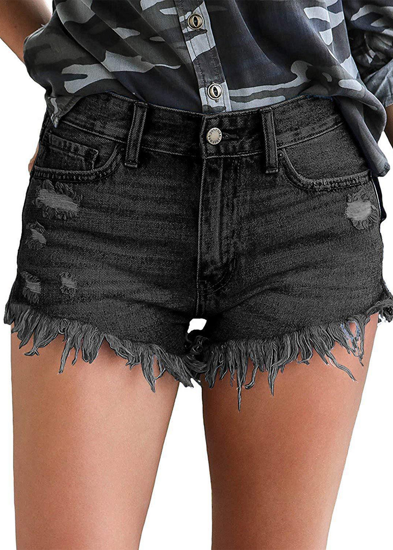 SALAZIA Side-Slit Fringed Denim Shorts