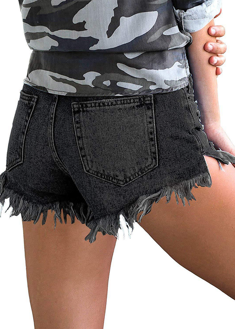 SALAZIA Side-Slit Fringed Denim Shorts