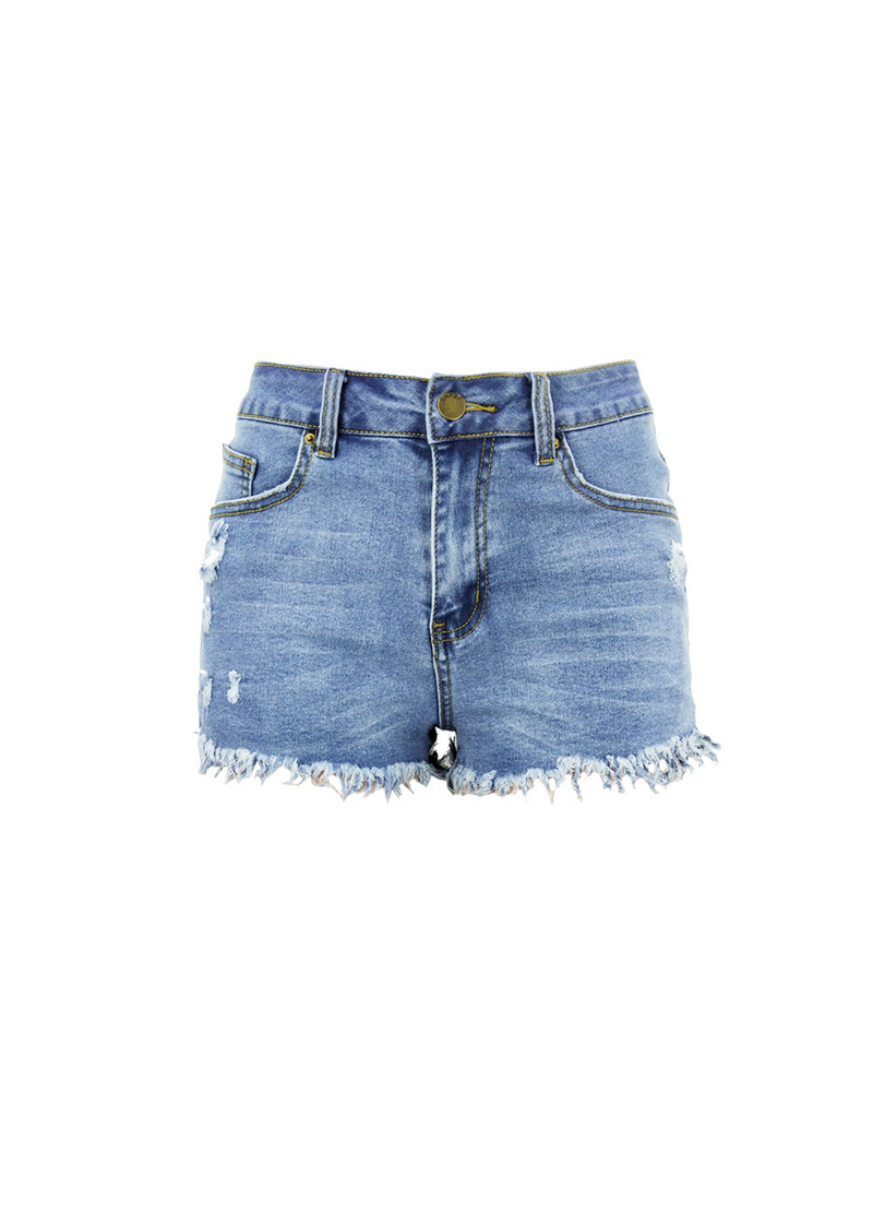 SALAZIA Side-Slit Fringed Denim Shorts