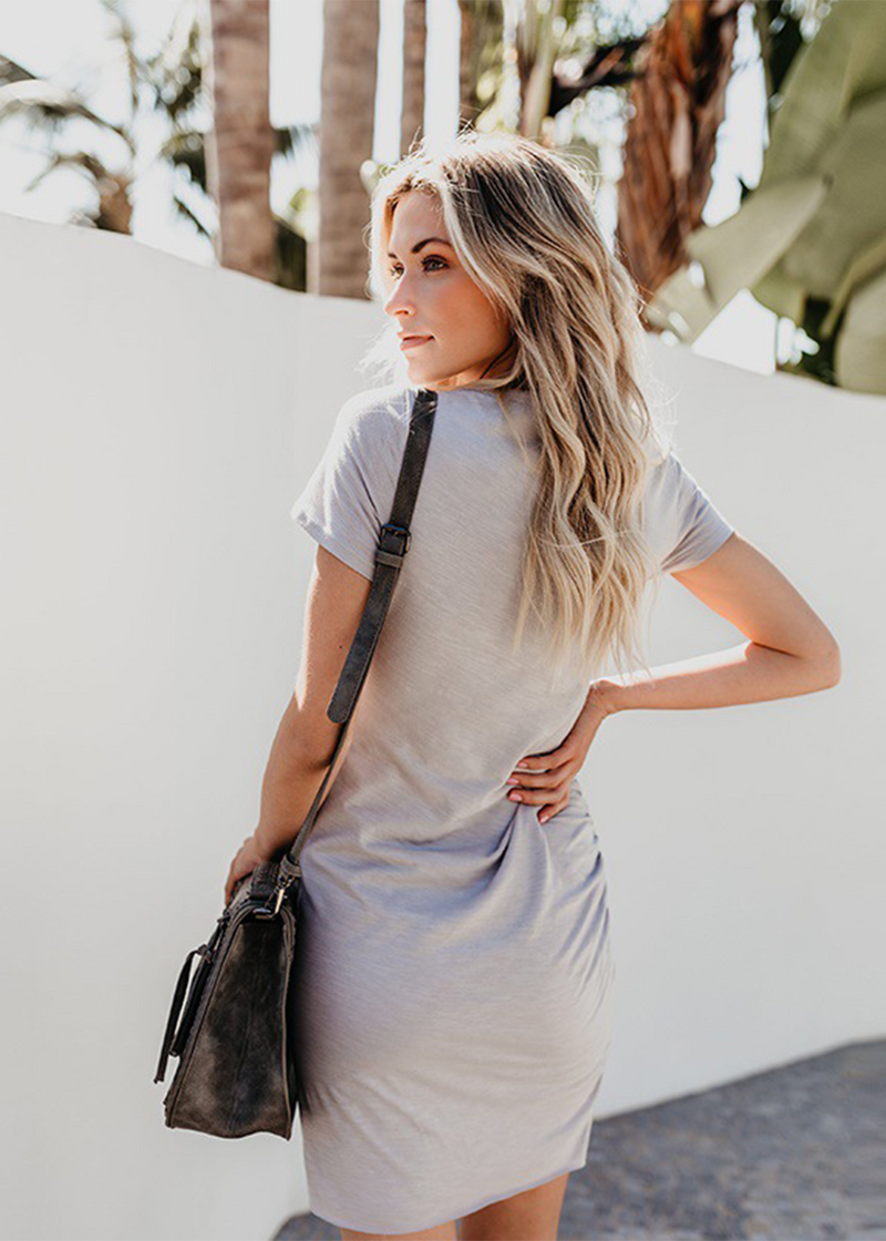 SALAZIA Asymmetric Short-Sleeve Bodycon Mini Dresses