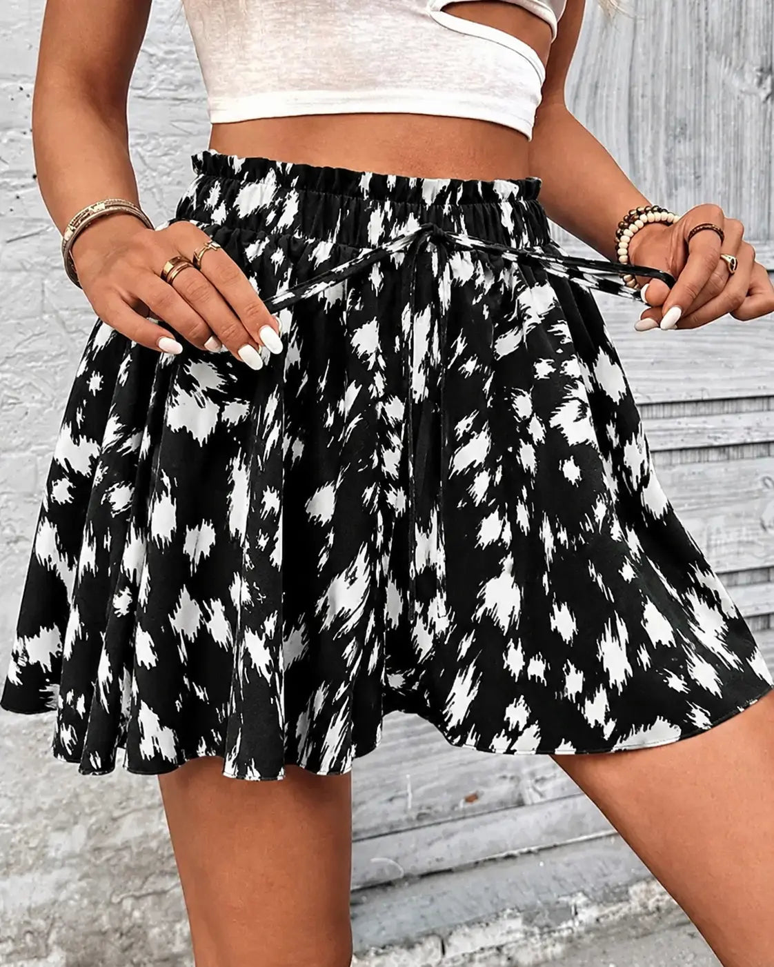SALAZIA Women's High Waist Printed Wide Leg Casual Shorts