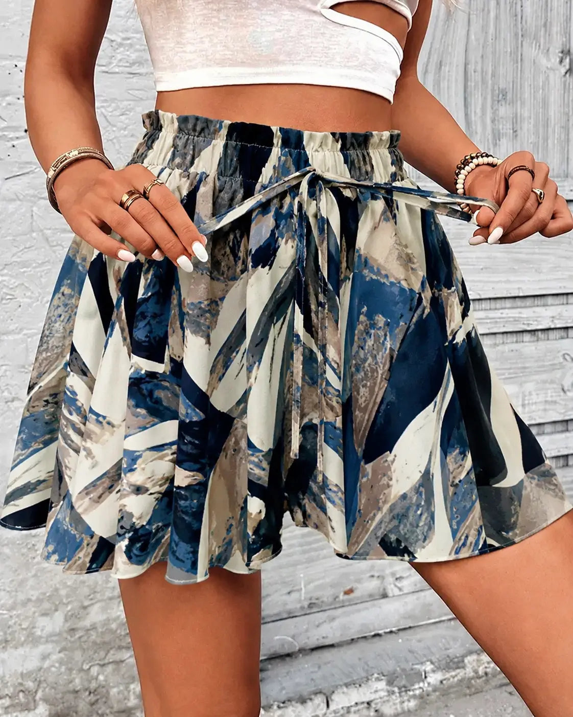 SALAZIA Women's High Waist Printed Wide Leg Casual Shorts