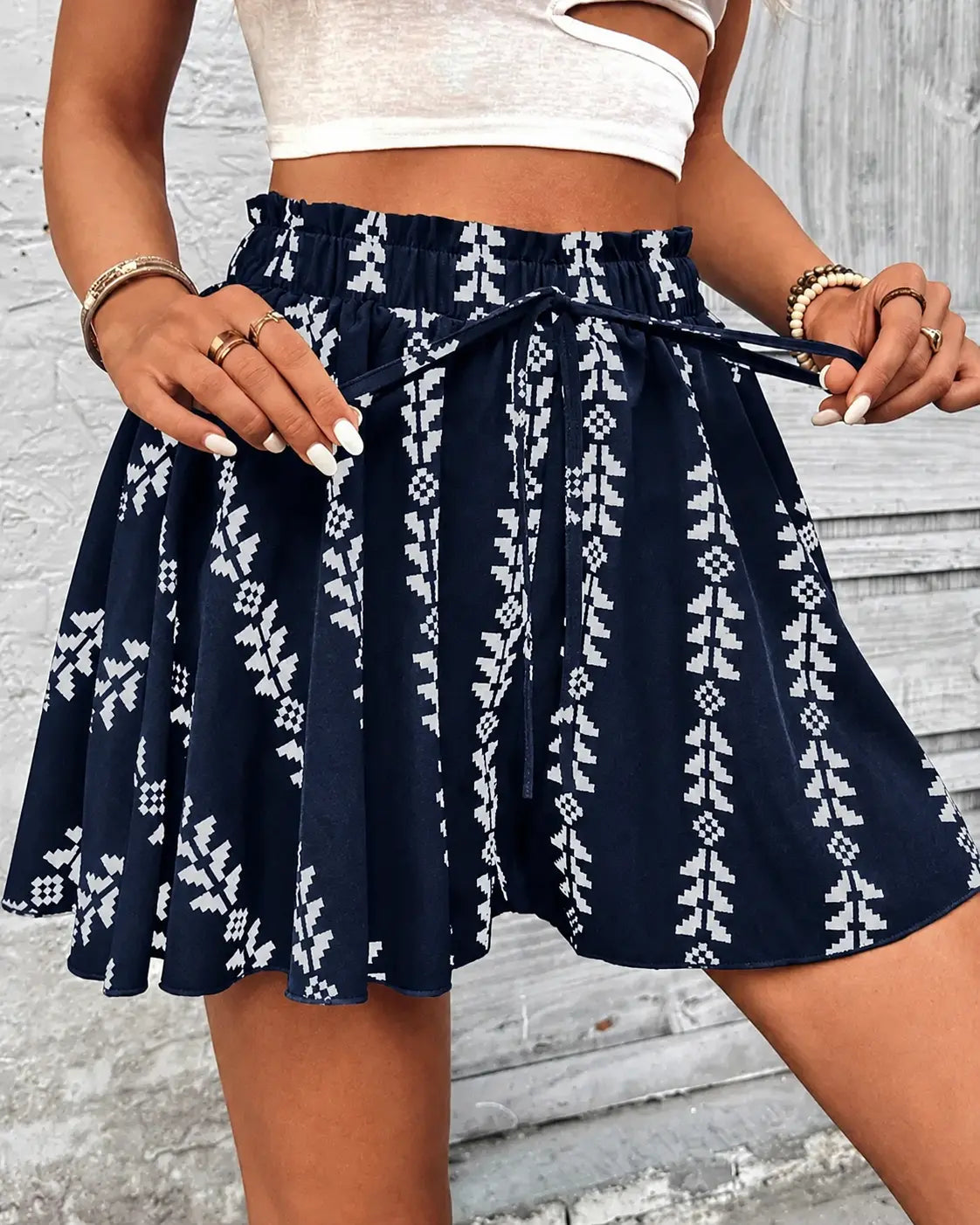 SALAZIA Women's High Waist Printed Wide Leg Casual Shorts