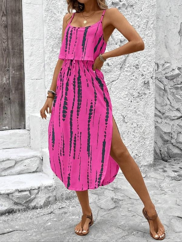 SALAZIA Women's Spaghetti Strap Tie Dye Cami Midi Beach Dresses