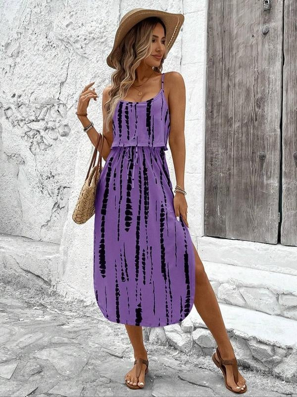 SALAZIA Women's Spaghetti Strap Tie Dye Cami Midi Beach Dresses
