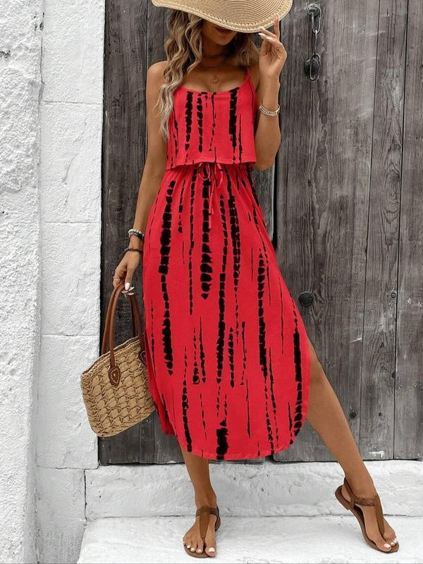 SALAZIA Women's Spaghetti Strap Tie Dye Cami Midi Beach Dresses