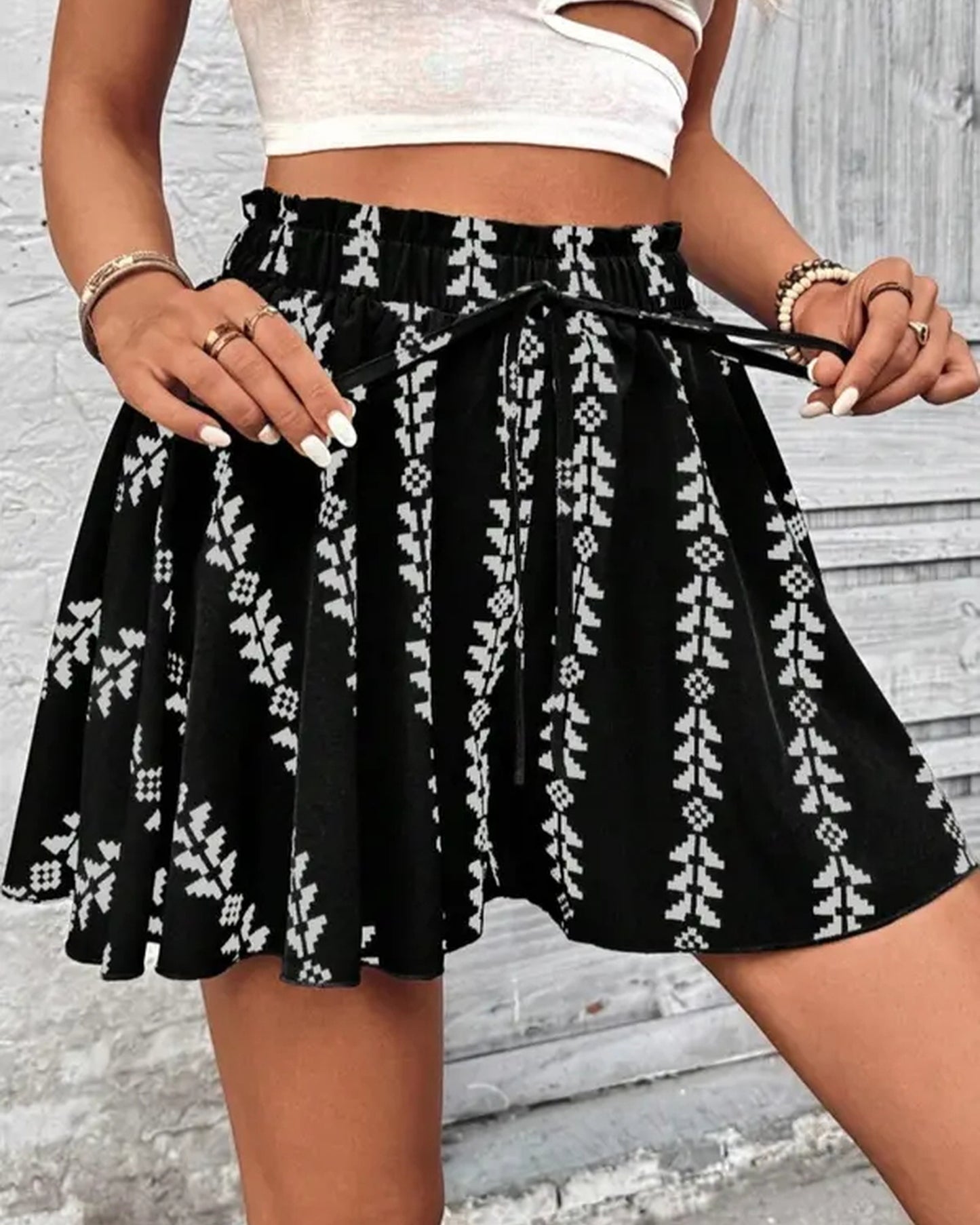 SALAZIA Women's High Waist Printed Wide Leg Casual Shorts