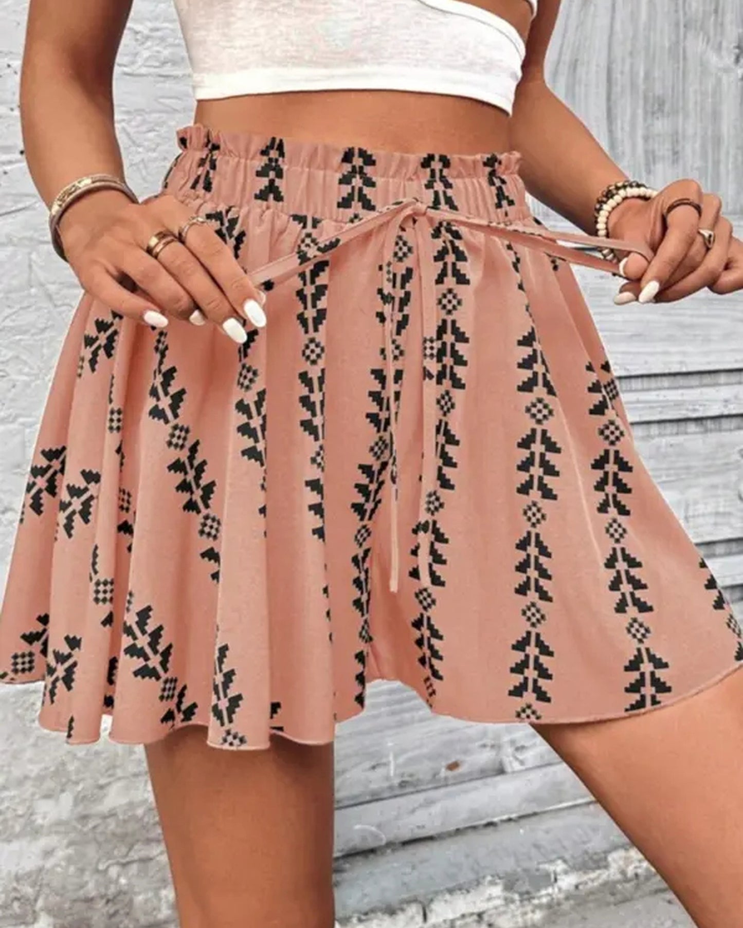 SALAZIA Women's High Waist Printed Wide Leg Casual Shorts