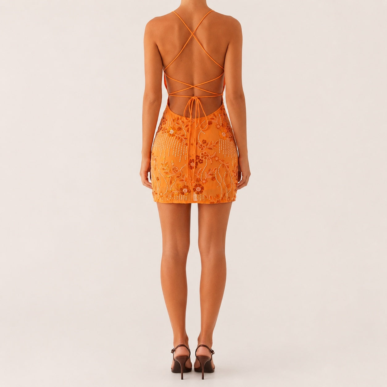 SALAZIA Women's Floral Sequin Camisole Mini Dresses