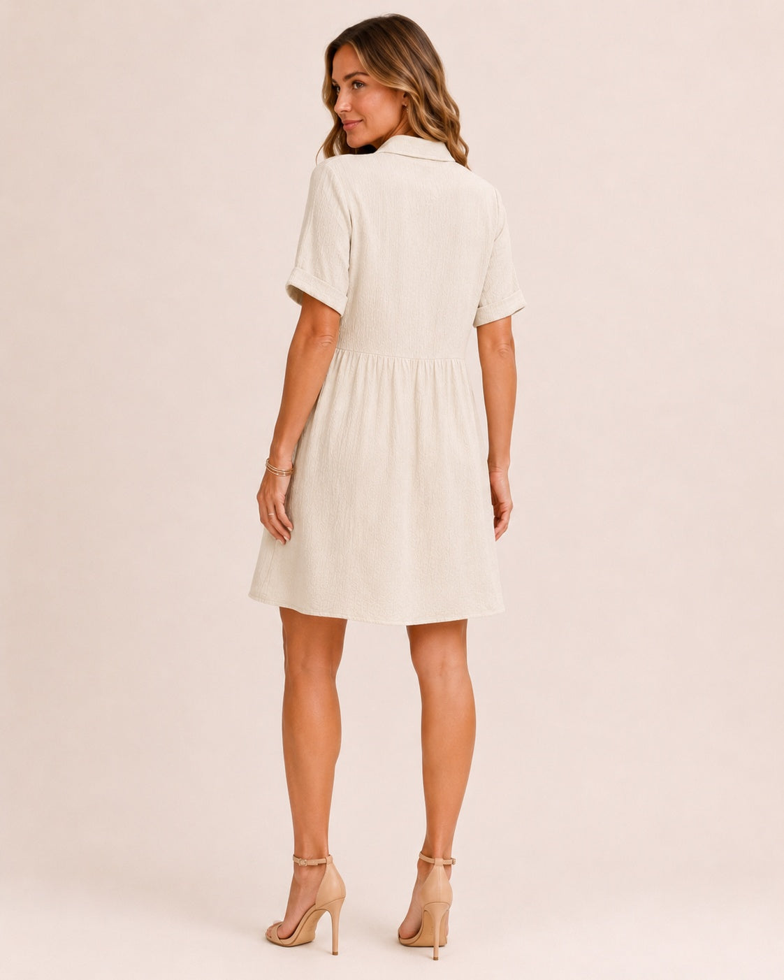 SALAZIA Babydoll Button-Front Short Sleeve Swing Dresses