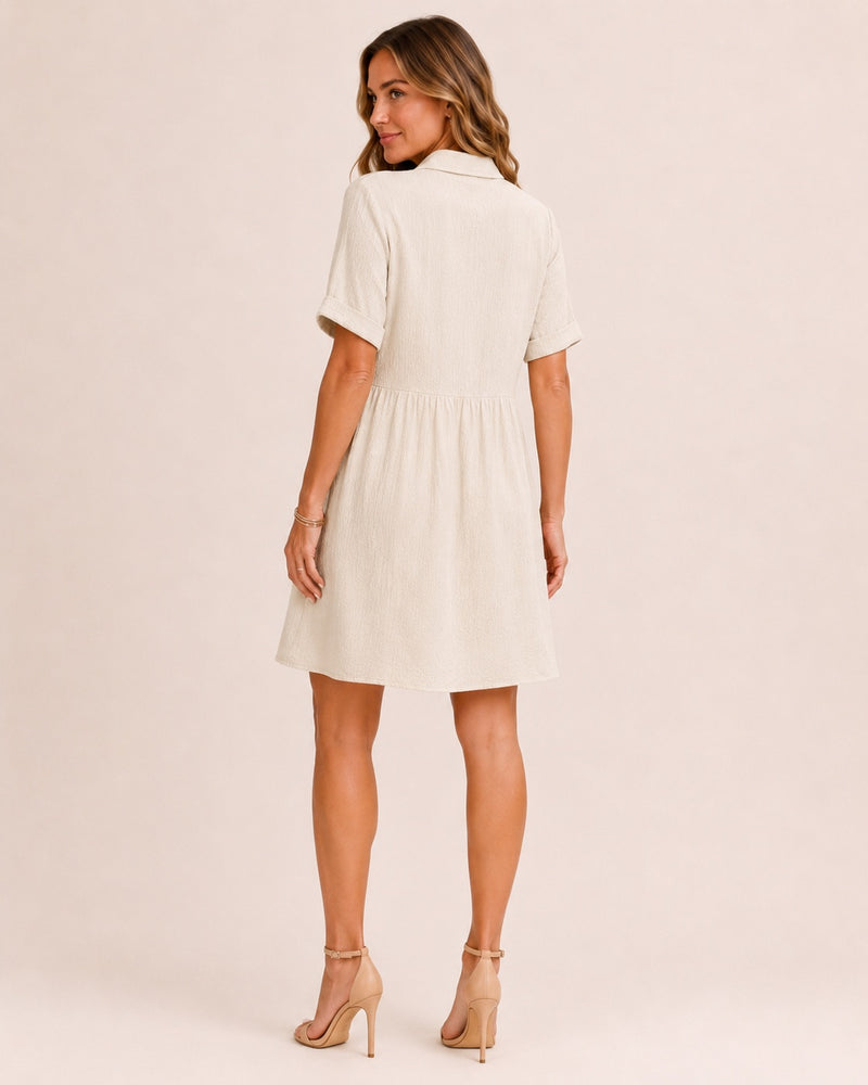 SALAZIA Babydoll Button-Front Short Sleeve Swing Dresses