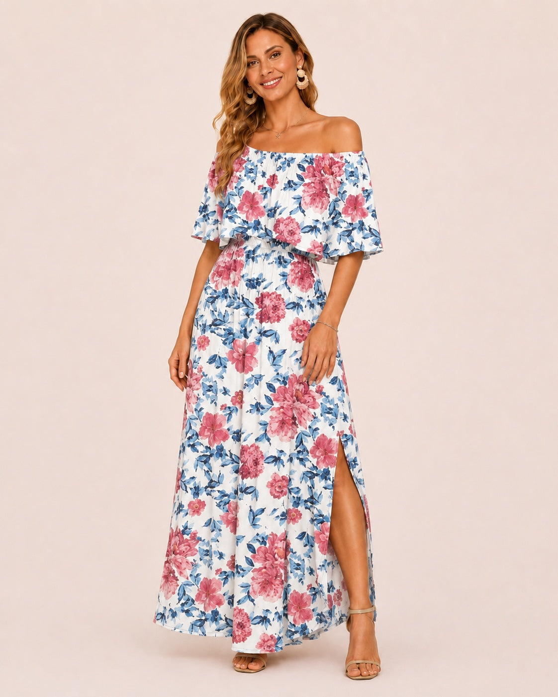 SALAZIA Plus Size One-Shoulder Ruffle Maxi Dresses
