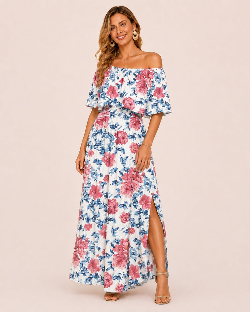 SALAZIA Plus Size One-Shoulder Ruffle Maxi Dresses