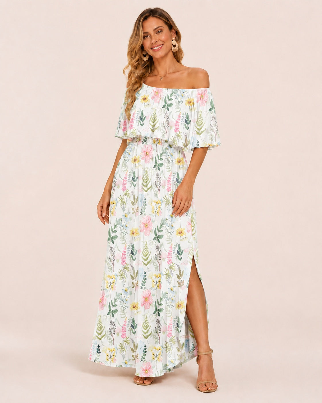 SALAZIA Plus Size One-Shoulder Ruffle Maxi Dresses