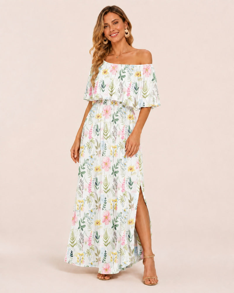SALAZIA Plus Size One-Shoulder Ruffle Maxi Dresses