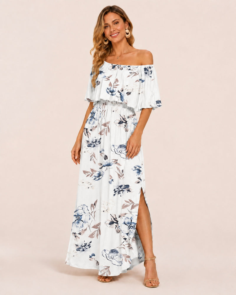 SALAZIA Plus Size One-Shoulder Ruffle Maxi Dresses